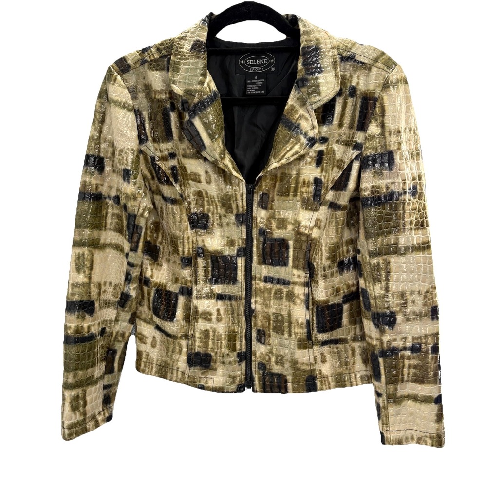 Selene Sport Jacket Faux Croco Womens S Small Full Zipper Blazer Lined‎ Collar